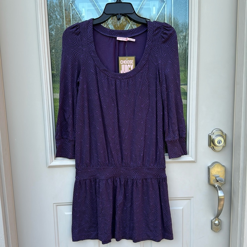NWT juicy couture trncase with black print scoop tie mini dress size P/S.